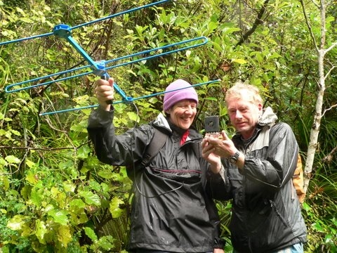 Members learning to use the tracking equipment to locate our kiwi